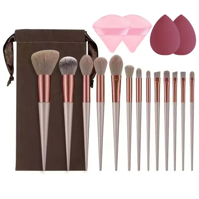 Makeup Brushes Set with Bag & 4 Sponges