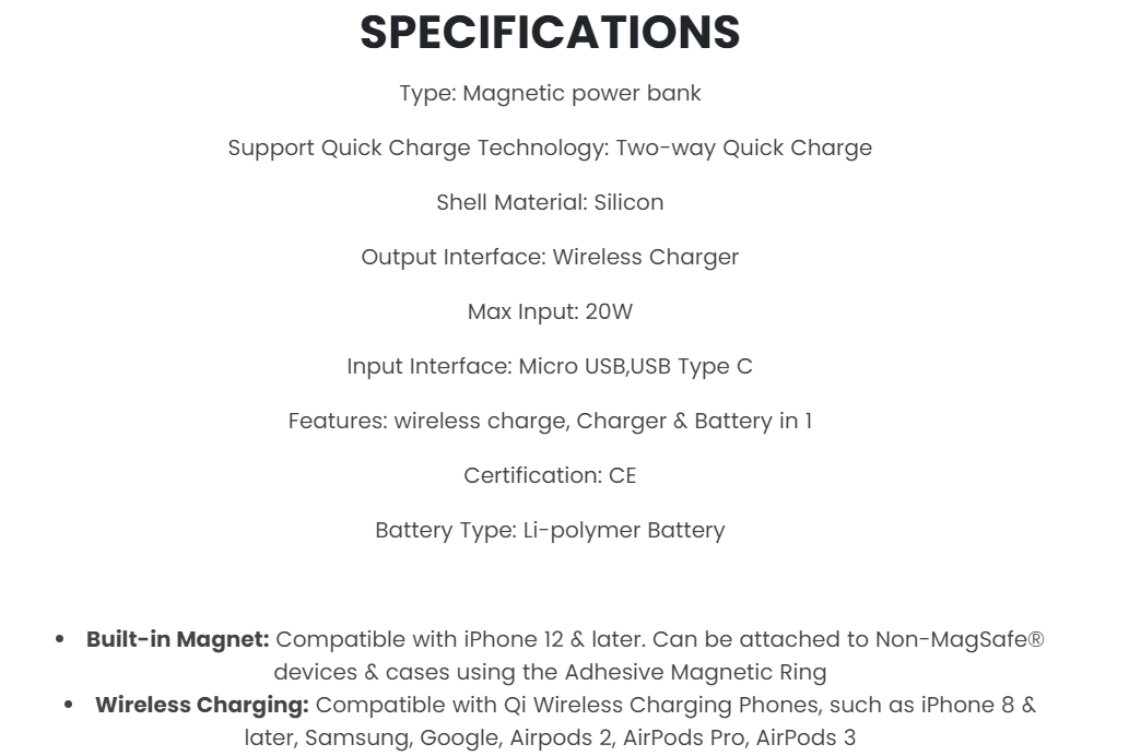 MyWireless Magnetic Mini Power Bank 5000mAh